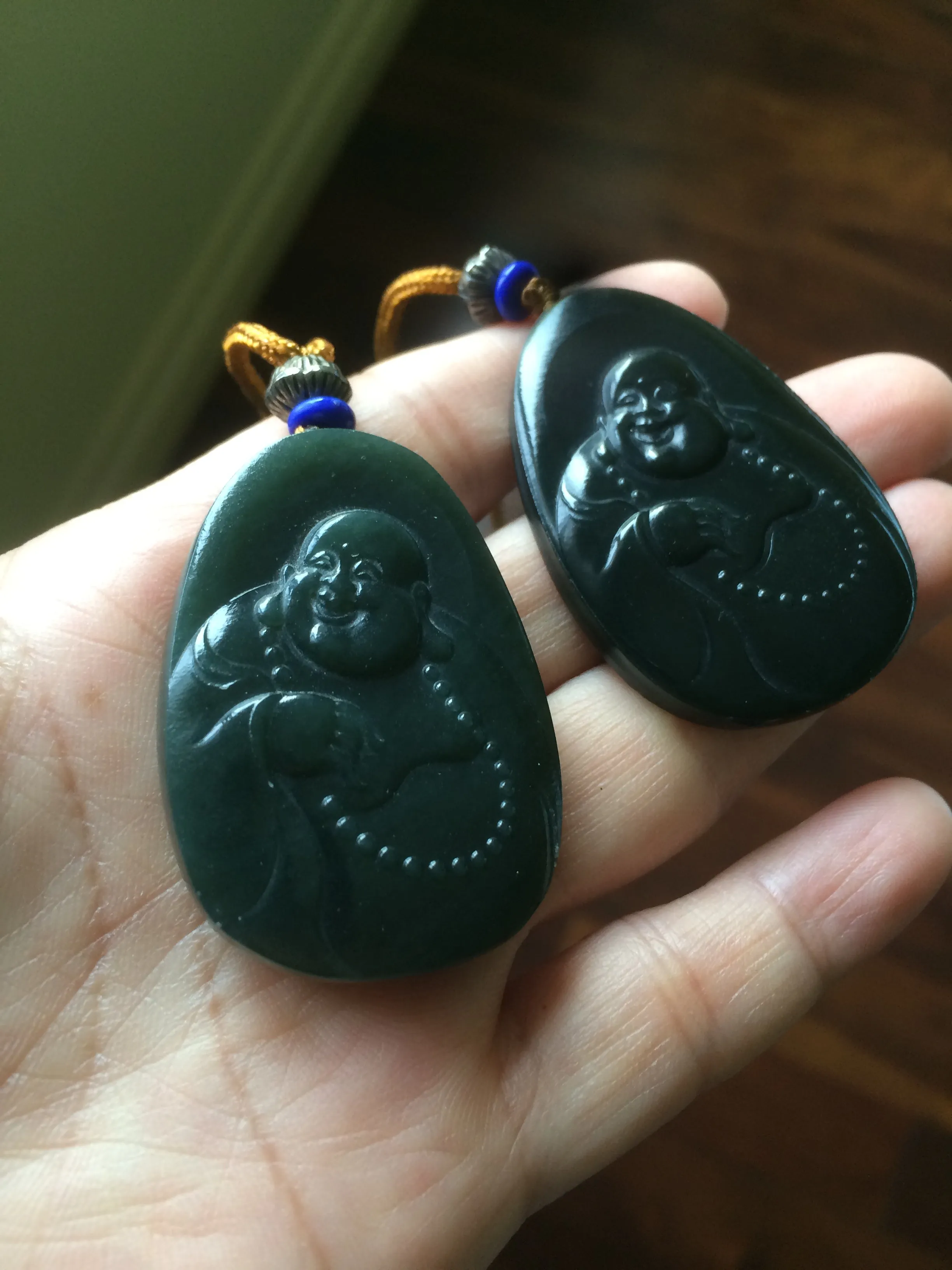 100% Natural dark green happy buddha nephrite Jade pendant Group KP-1,2,3,4