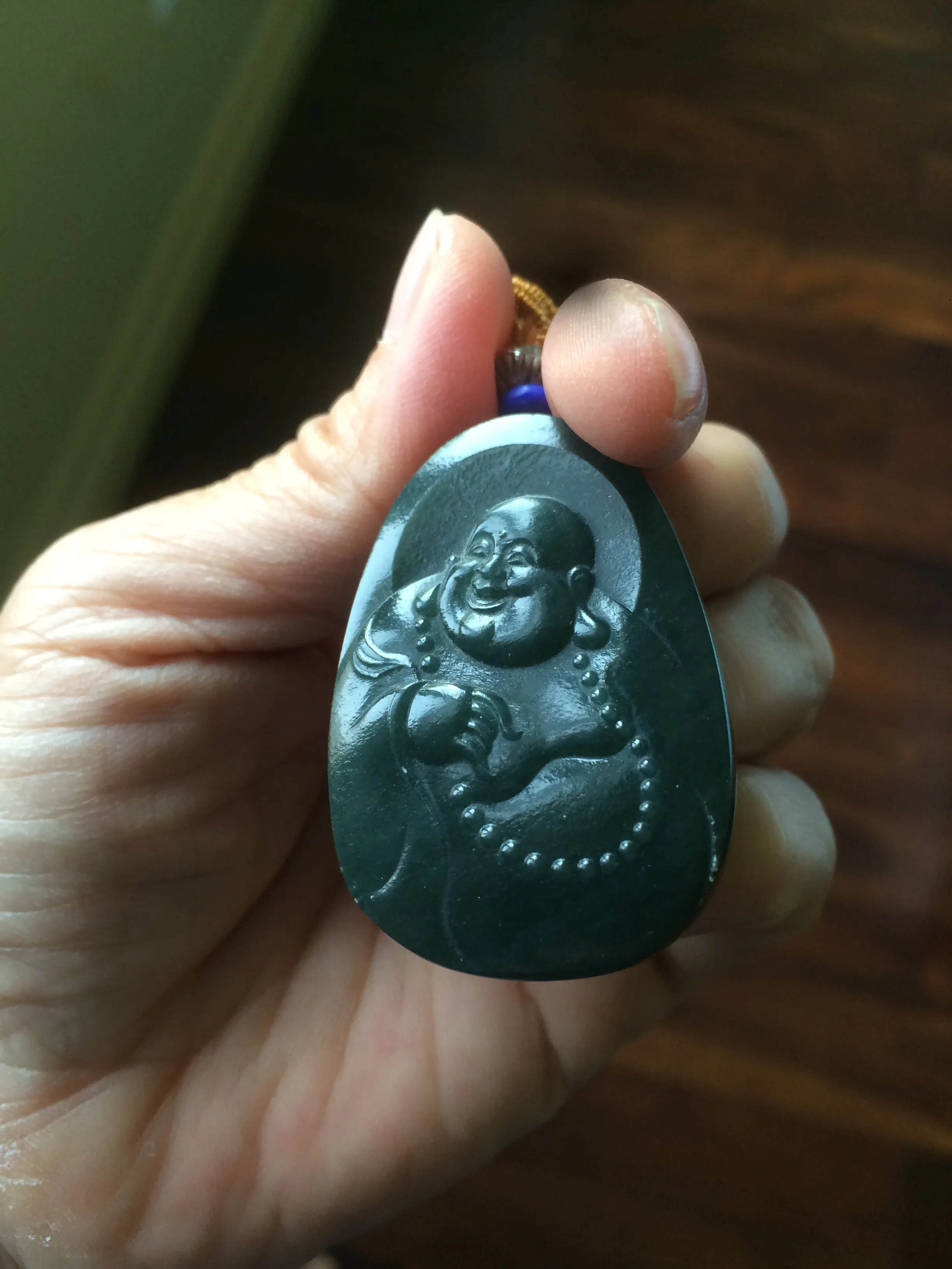 100% Natural dark green happy buddha nephrite Jade pendant Group KP-1,2,3,4