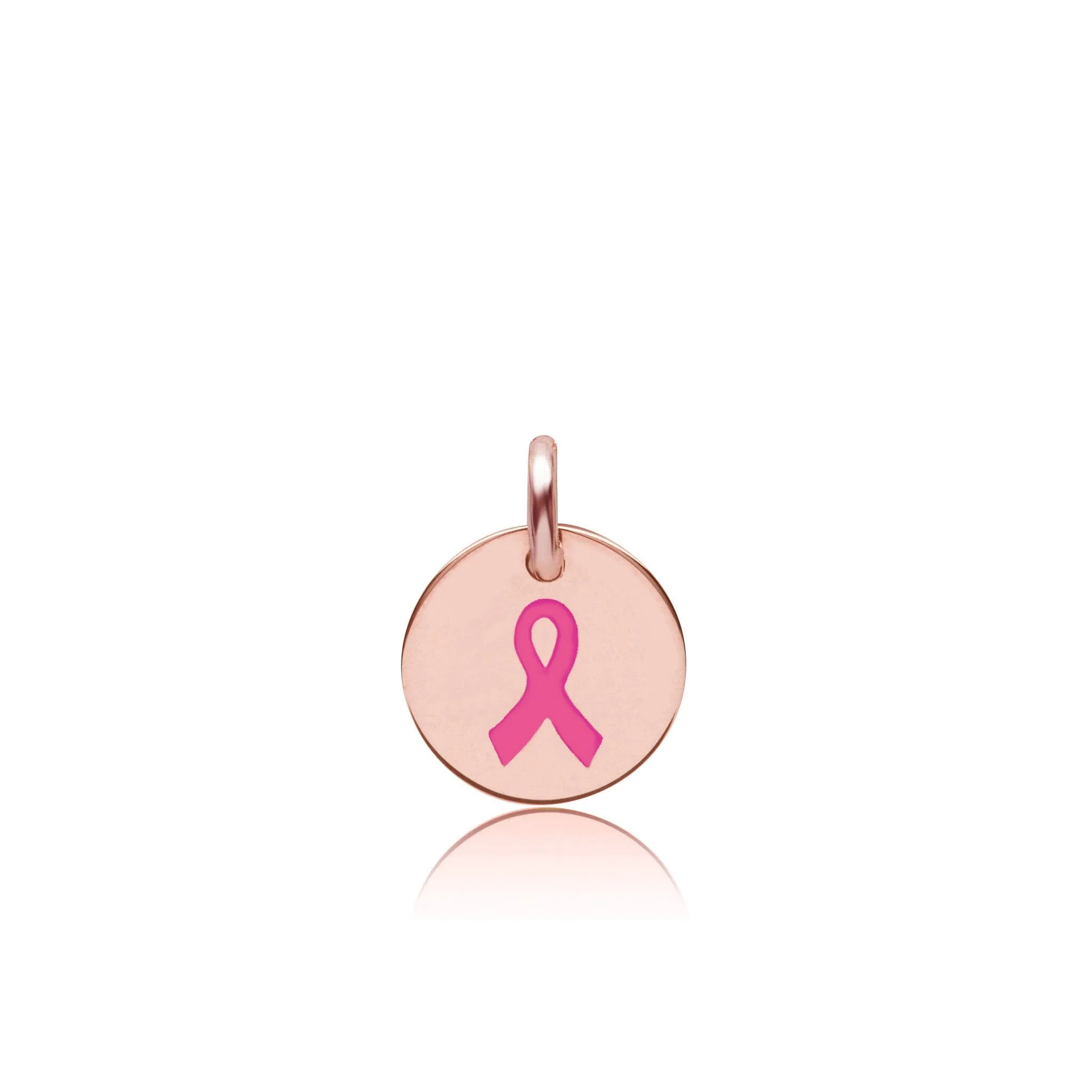 14k Gold Engravable Breast Cancer Ribbon Circle Tag