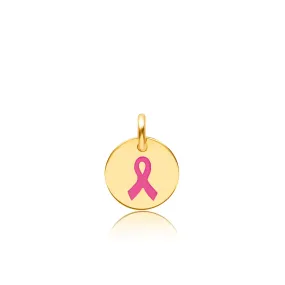 14k Gold Engravable Breast Cancer Ribbon Circle Tag