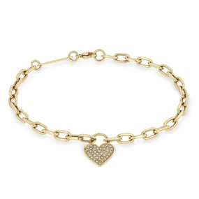 14k Pavé Diamond Heart Padlock Bracelet