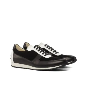 Ambrogio Bespoke Custom Men's Shoes Black & White Suede / Patent / Full Grain / Calf-Skin Leather Casual Sneakers (AMB2003)