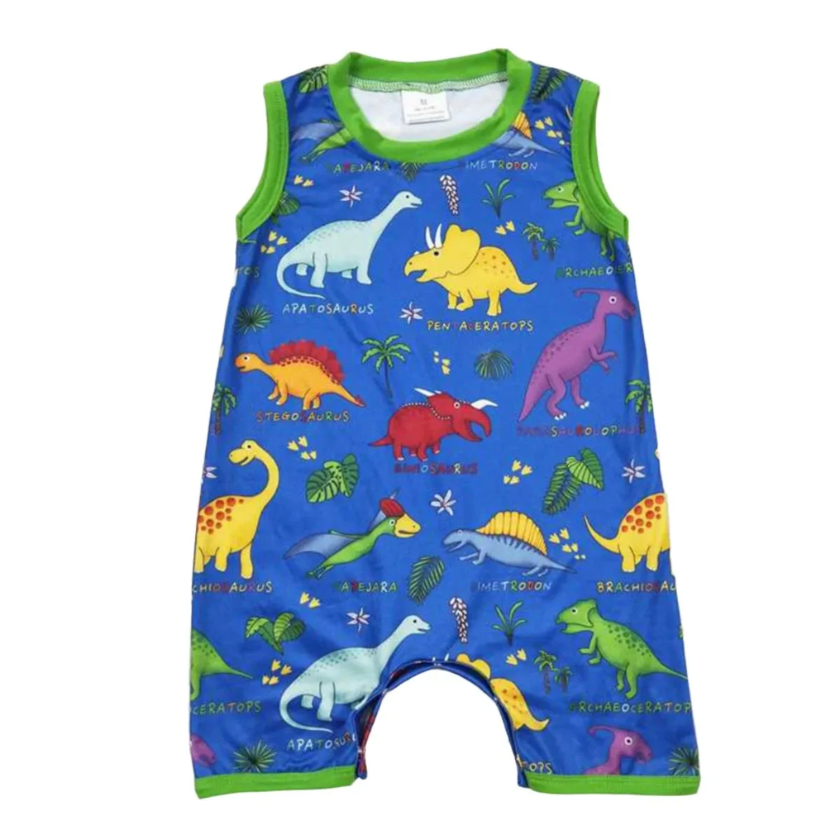 Baby Boys Romper - Bright Blue Green Dinosaur