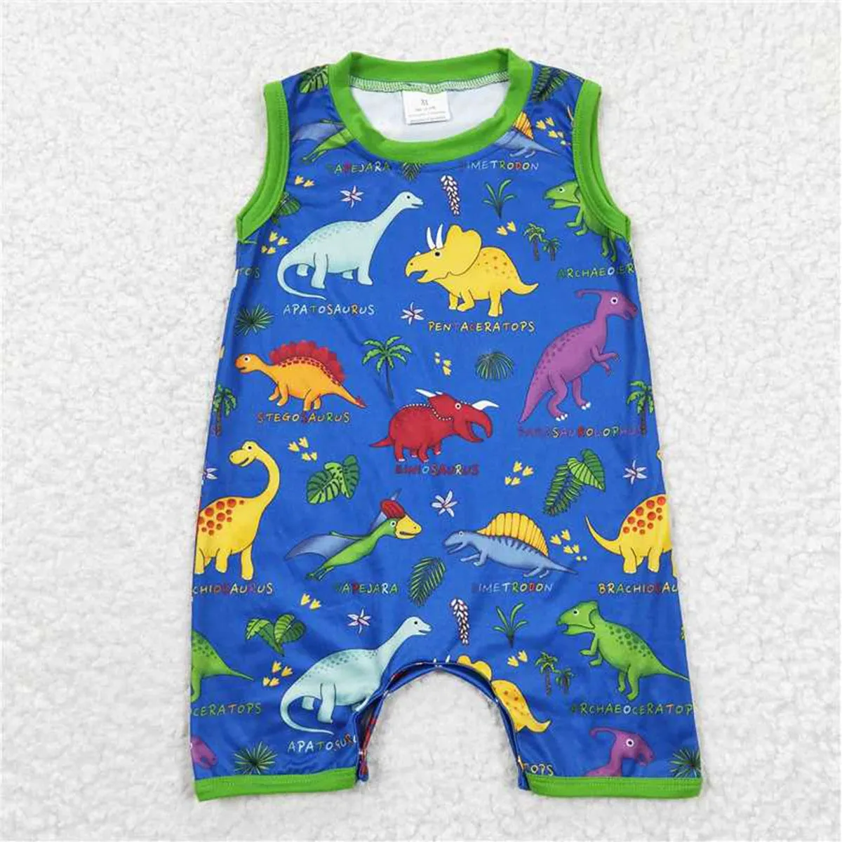 Baby Boys Romper - Bright Blue Green Dinosaur