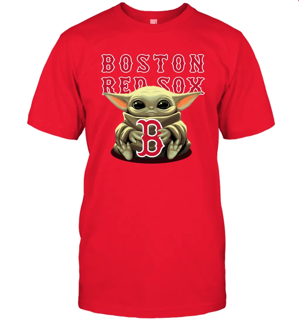 Baby Yoda Hugs Loves The Boston Red Sox Baseball Mens T-Shirt