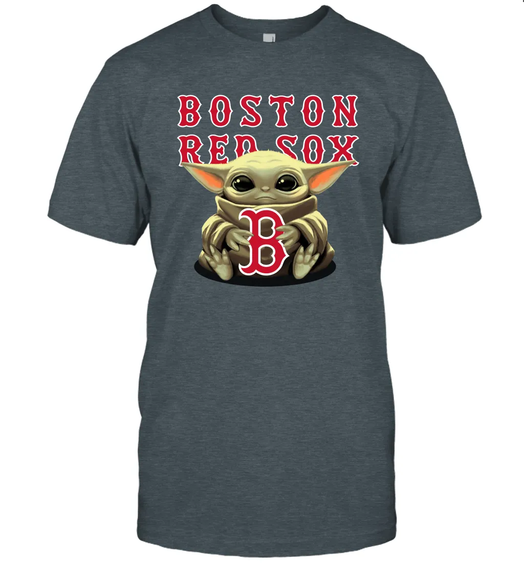 Baby Yoda Hugs Loves The Boston Red Sox Baseball Mens T-Shirt