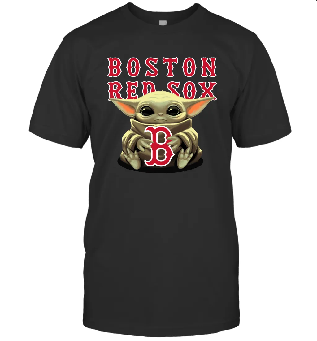 Baby Yoda Hugs Loves The Boston Red Sox Baseball Mens T-Shirt