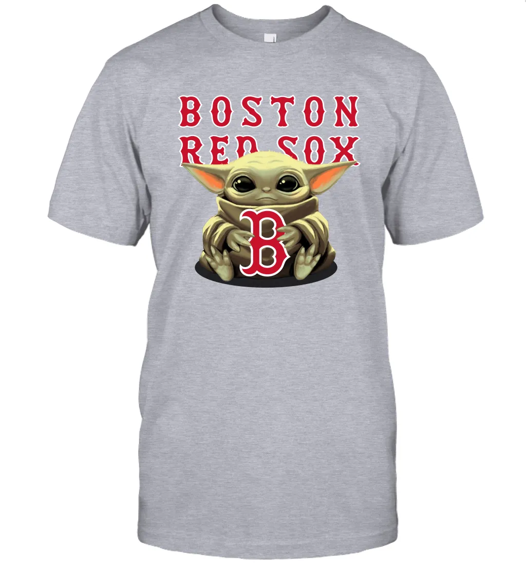 Baby Yoda Hugs Loves The Boston Red Sox Baseball Mens T-Shirt