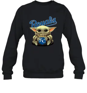 Baby Yoda Hugs Loves The Kansas City Royals Baseball Adult Sweatshirt