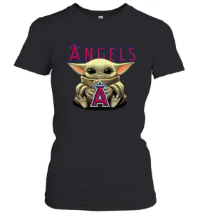 Baby Yoda Hugs Loves The Los Angeles Angels Baseball Womens T-Shirt