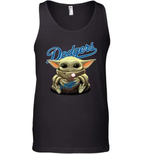 Baby Yoda Hugs Loves The Los Angeles Dodgers Baseball Mens Tank Top