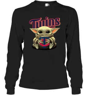 Baby Yoda Hugs Loves The Minnesota Twins Baseball Adult Long Sleeve T-Shirt