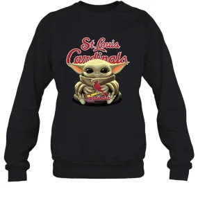 Baby Yoda Hugs Loves The St Louis Cardinals Baseball Adult Sweatshirt