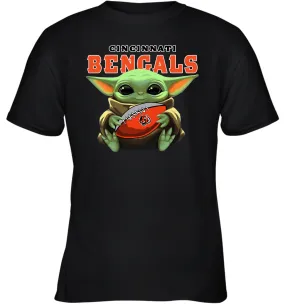 Baby Yoda Loves The Cincinnati Bengals Star Wars Baby Yoda Hugs Bengals NFL Youth T-Shirt