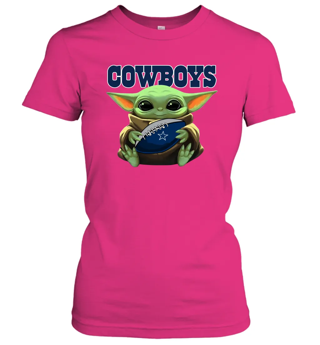 Baby Yoda Loves The Dallas Cowboys Star Wars Baby Yoda Hugs Cowboys NFL Womens T-Shirt