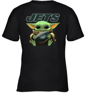 Baby Yoda Loves The New York Jets Star Wars Baby Yoda Hugs Jets NFL Youth T-Shirt