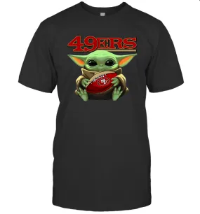 Baby Yoda Loves The San Francisco 49ers Star Wars Baby Yoda Hugs 49ers NFL Mens T-Shirt