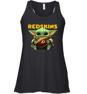 Baby Yoda Loves The Washington Redskins Star Wars Baby Yoda Hugs Redskins NFL Womens Racerback Tank Top