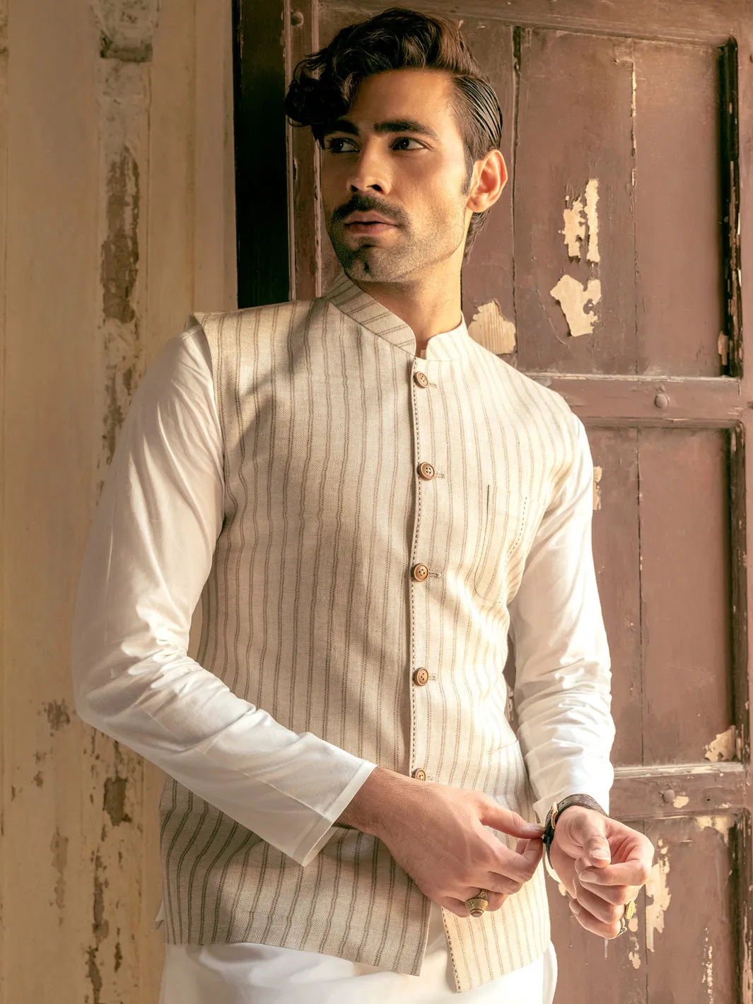 Beige Linen Waistcoat - AL-WC-452