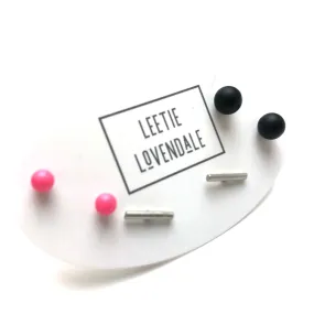 Black Frosted Silver Bars & Bright Pink Tiny Geo Stud Earrings Set