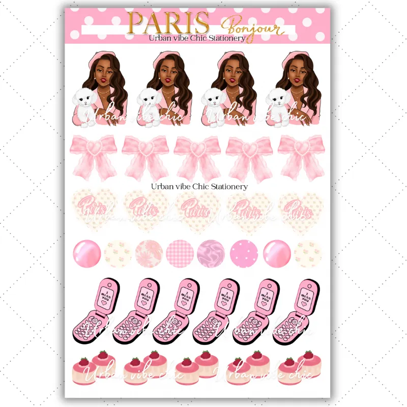 Black Girl Stickers - Pink Paris & Full Sheet 2