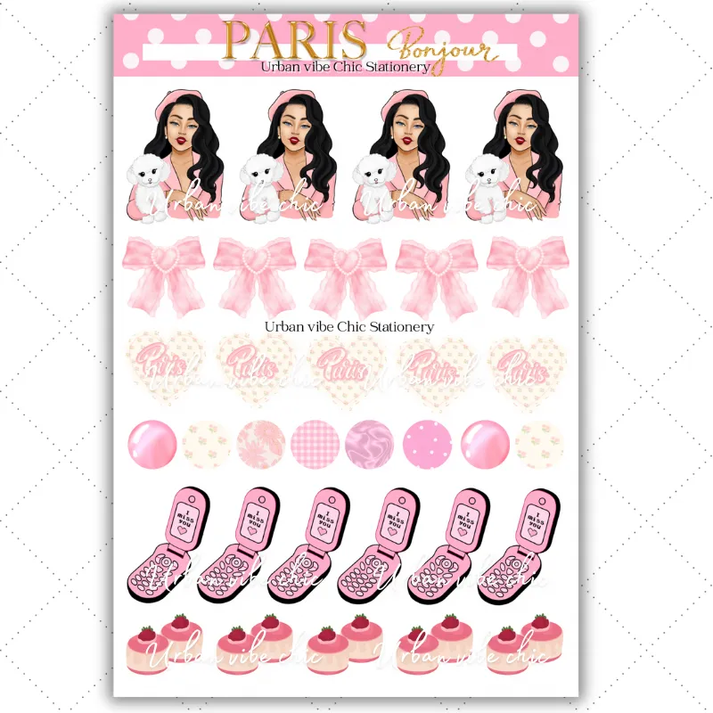 Black Girl Stickers - Pink Paris & Full Sheet 2