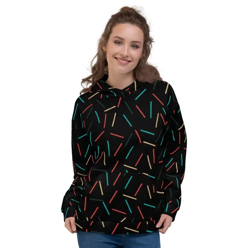 Black Sprinkle Unisex Hoodie, Best Women's Long Sleeve Sweatshirt Pullover-Made in EU