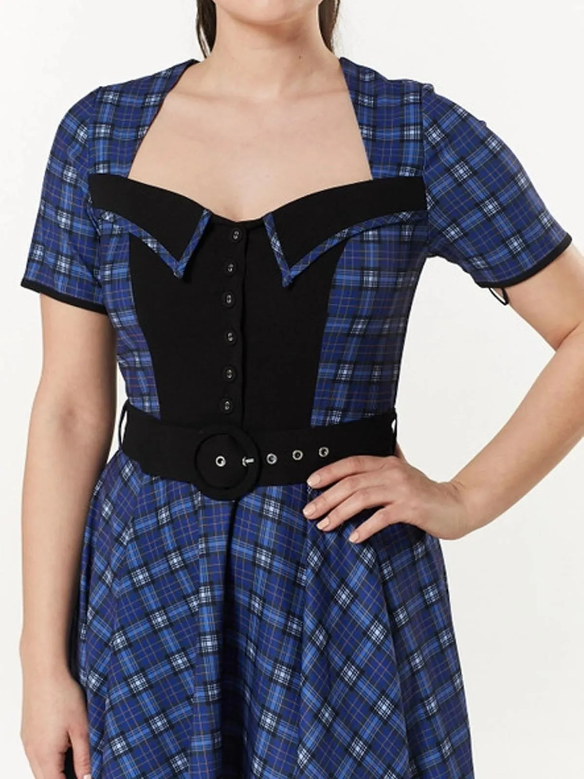 Blue and Black Check Vintage Style Swing Dress