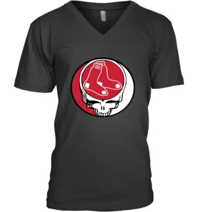 Boston Red Sox Grateful Dead Steal Your Face Baseball Mens V-Neck T-Shirt