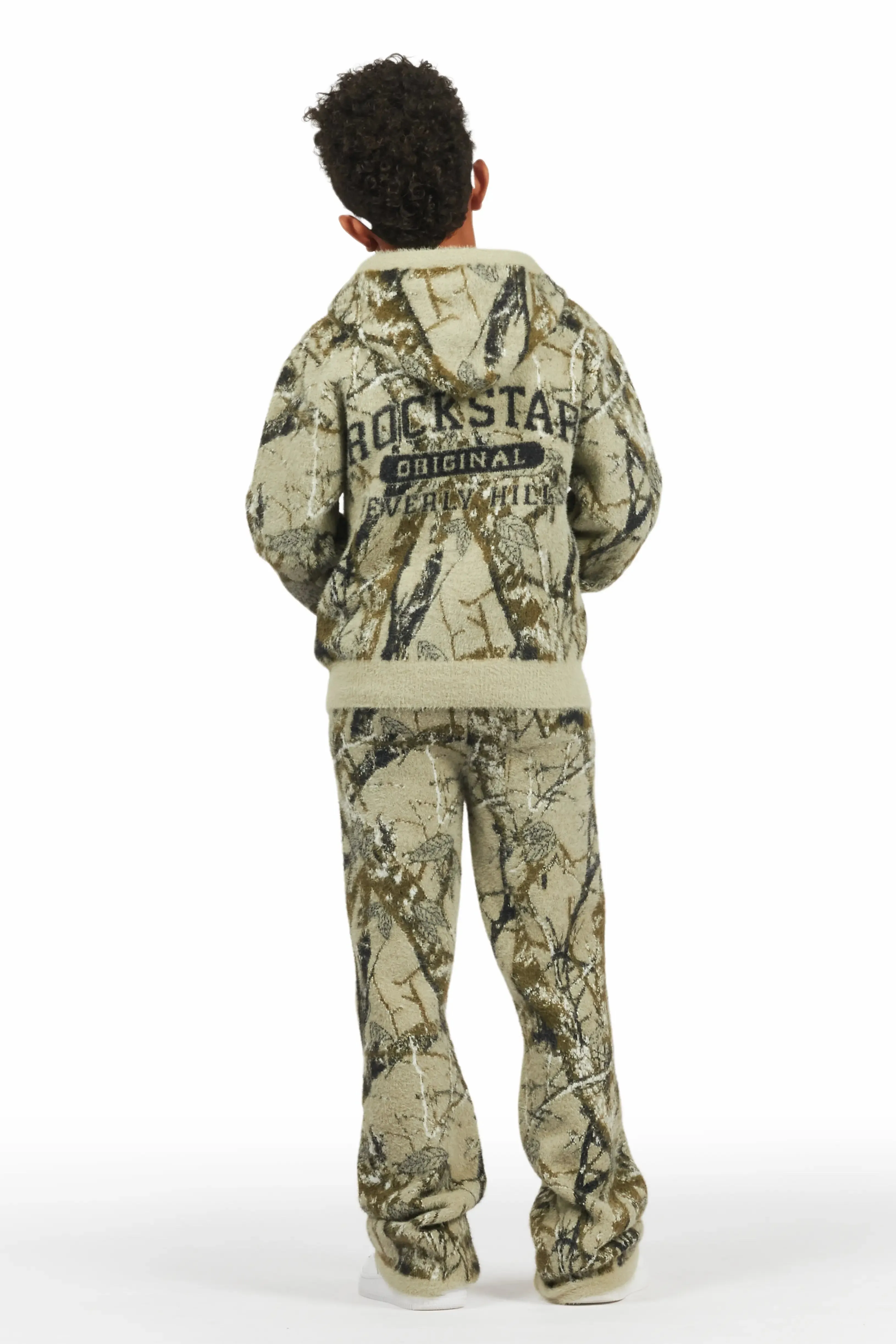 Boys Member Tree Camo Stacked Flare Knitted Mohair Track Set