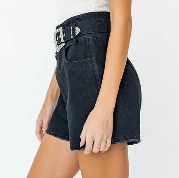 Buckle Detail High Waist Shorts