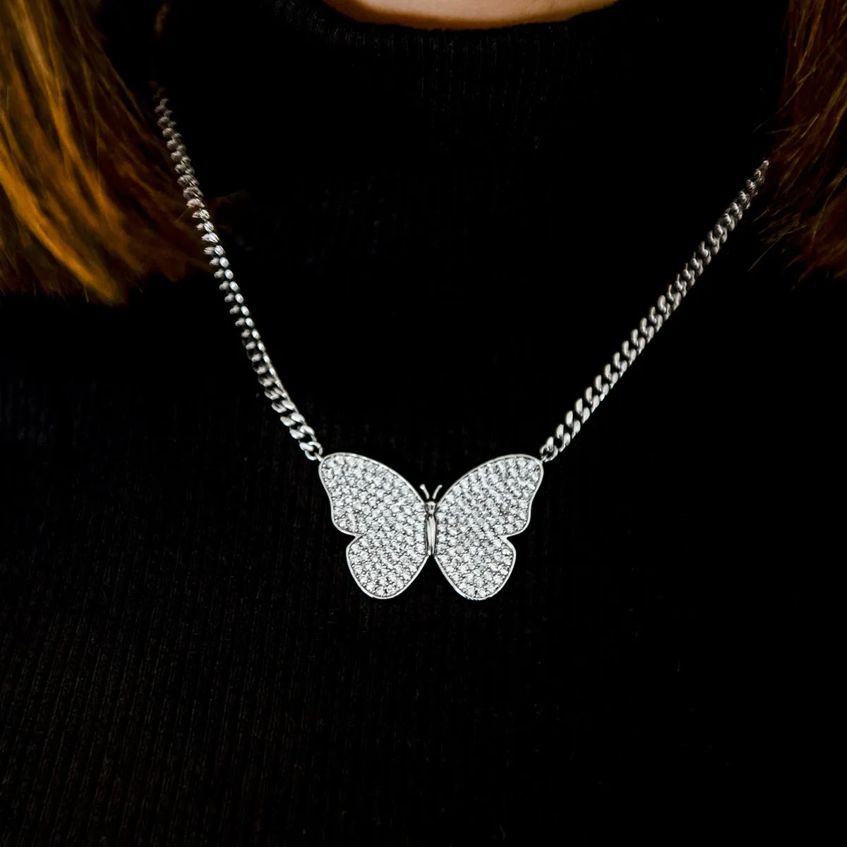 Butterfly Necklace in White Gold