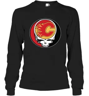 Calgary Flames Grateful Dead Steal Your Face Hockey NHL Adult Long Sleeve T-Shirt