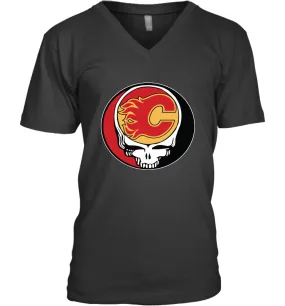 Calgary Flames Grateful Dead Steal Your Face Hockey NHL Mens V-Neck T-Shirt