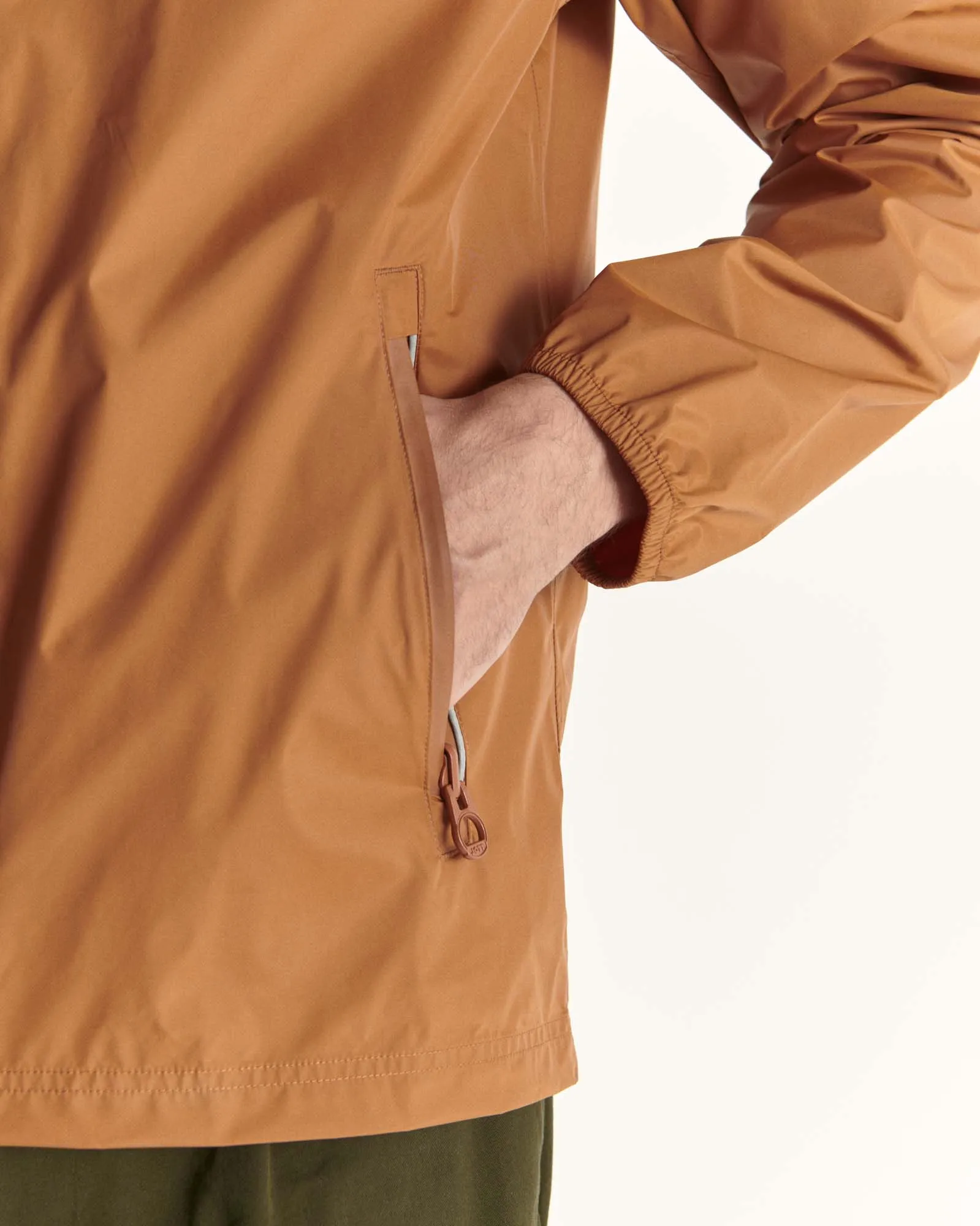 Caramel Manille packable waterproof hooded long jacket