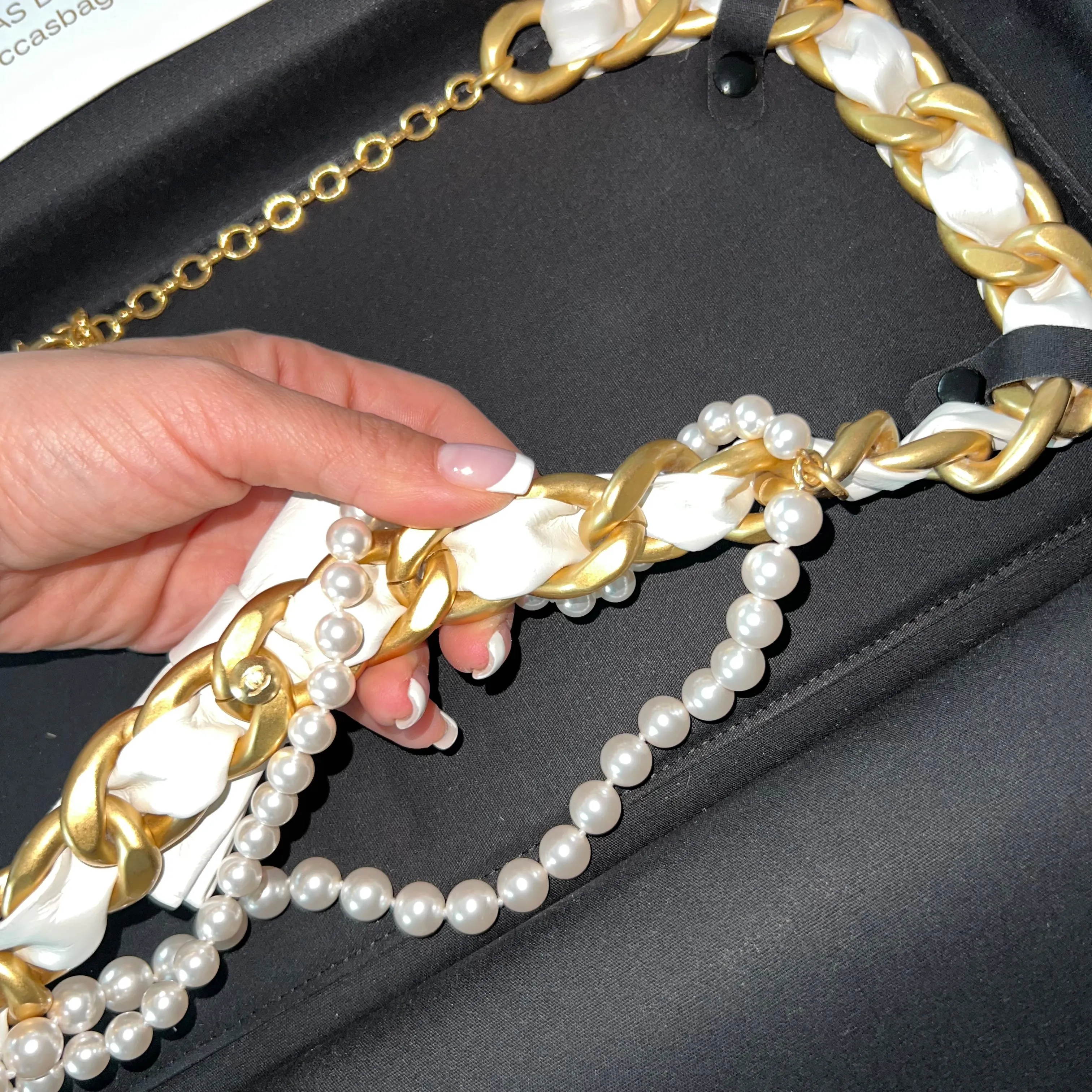 Chanel Camellia Leather Chain CC Pearl Belt