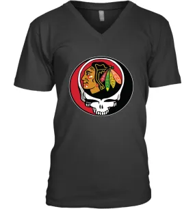 Chicago Blackhawks Grateful Dead Steal Your Face Hockey NHL Mens V-Neck T-Shirt