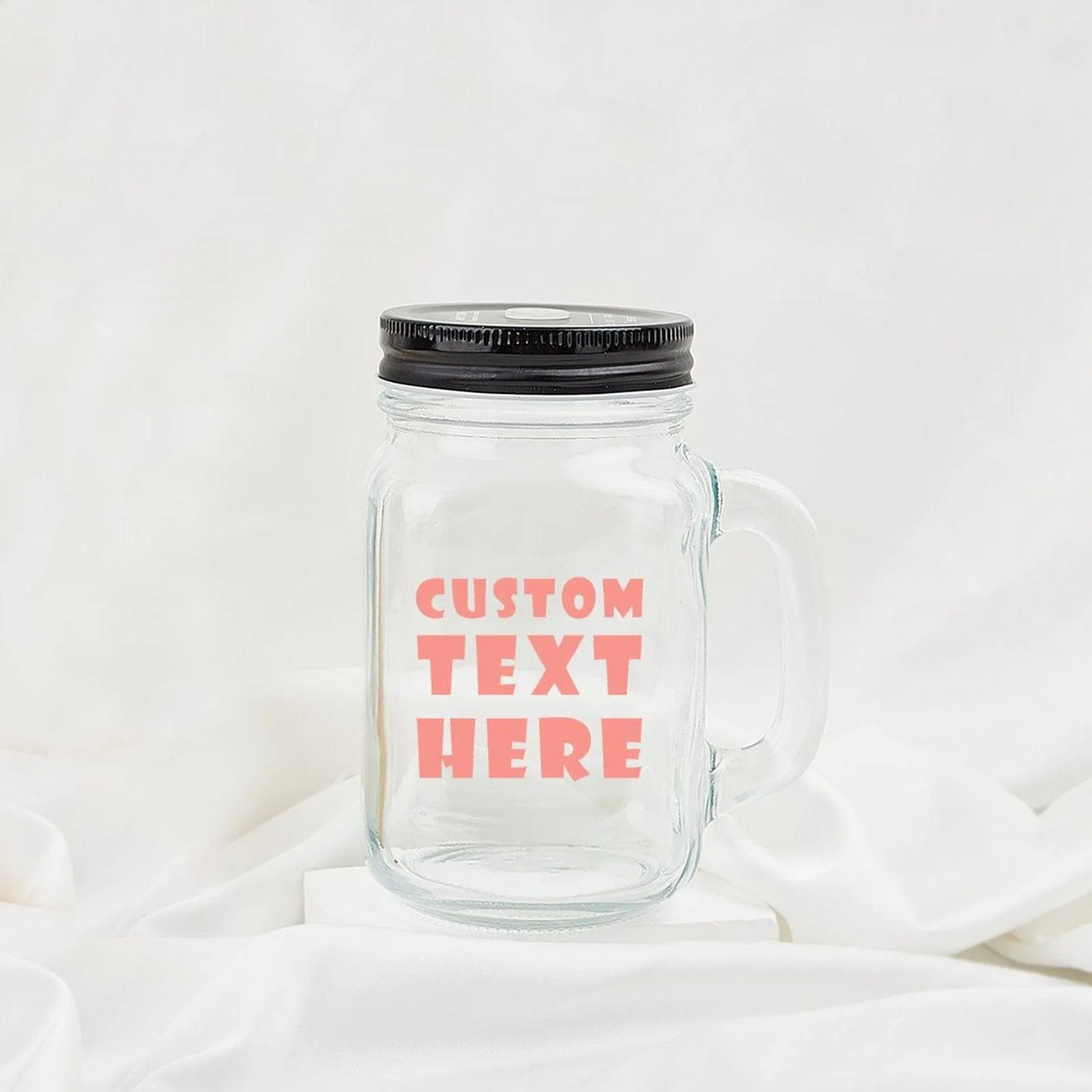 Custom Text 16OZ Mason Cup with Handle&Lid Personalized Drinking Glass Gift Mason Jar Wedding Gifts Favors