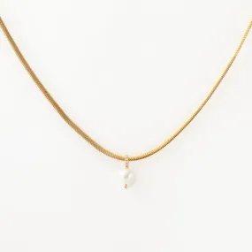 Dangling Pearl Snake Chain Necklace