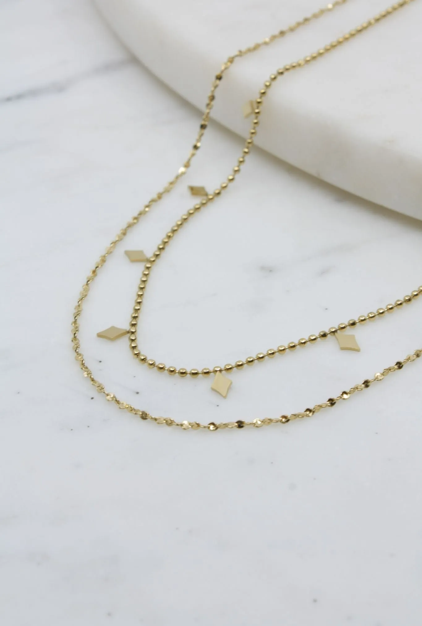 Double Layered Necklace with Diamond Shaped Accents