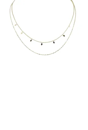 Double Layered Necklace with Diamond Shaped Accents