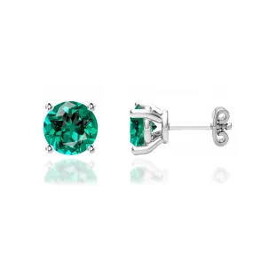 DOVE - Round Emerald Platinum Stud Earrings