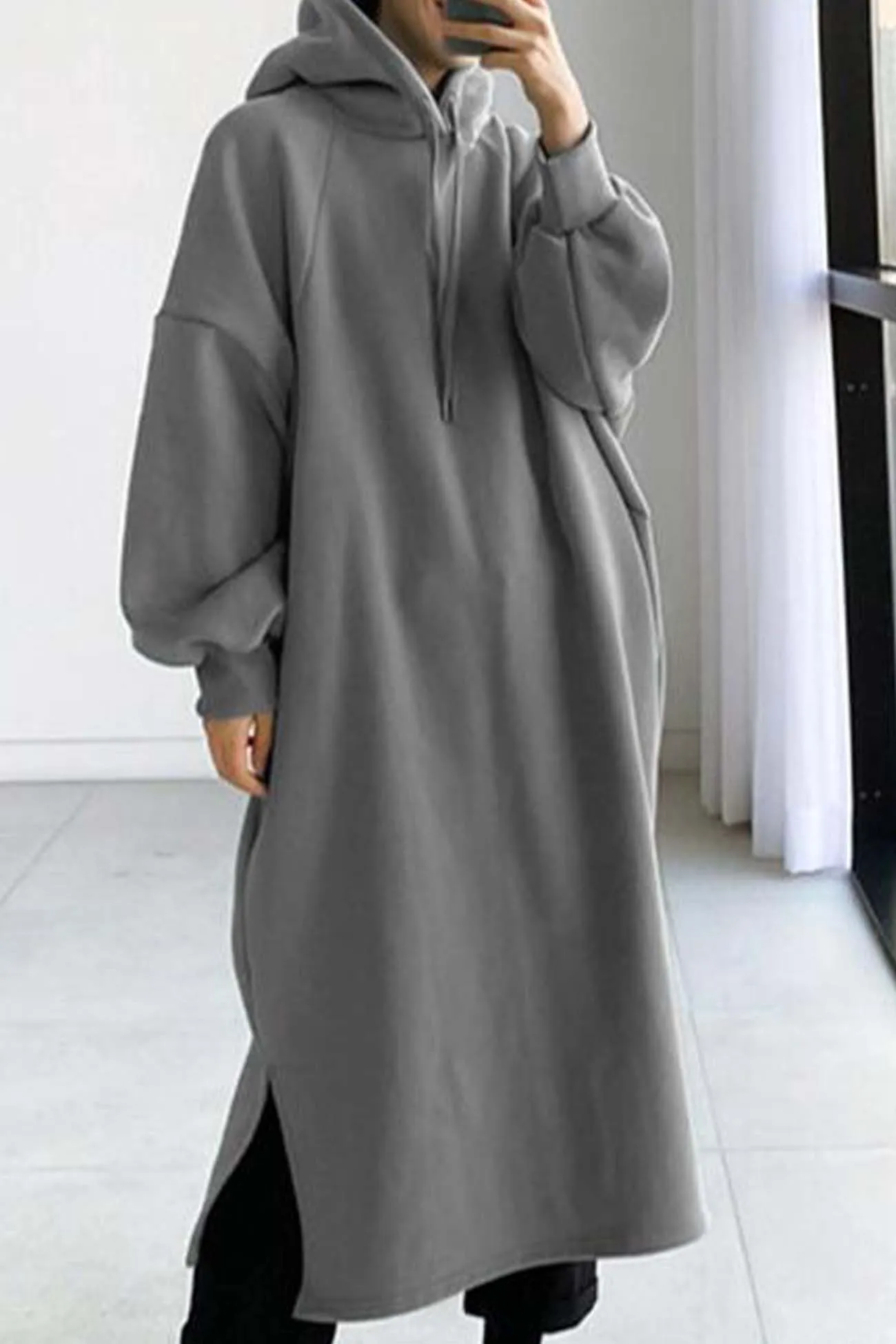 Drop Shoulder Hooded Sweatshirt Dress