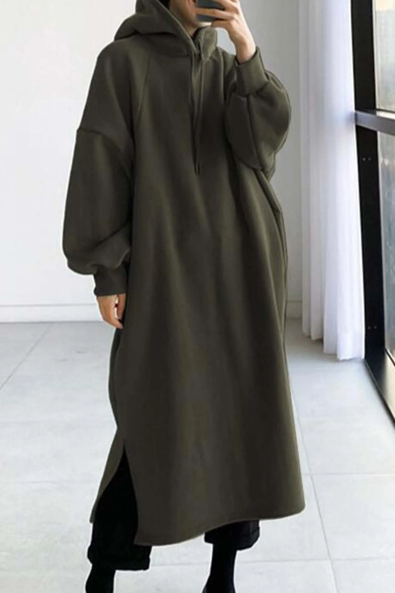 Drop Shoulder Hooded Sweatshirt Dress