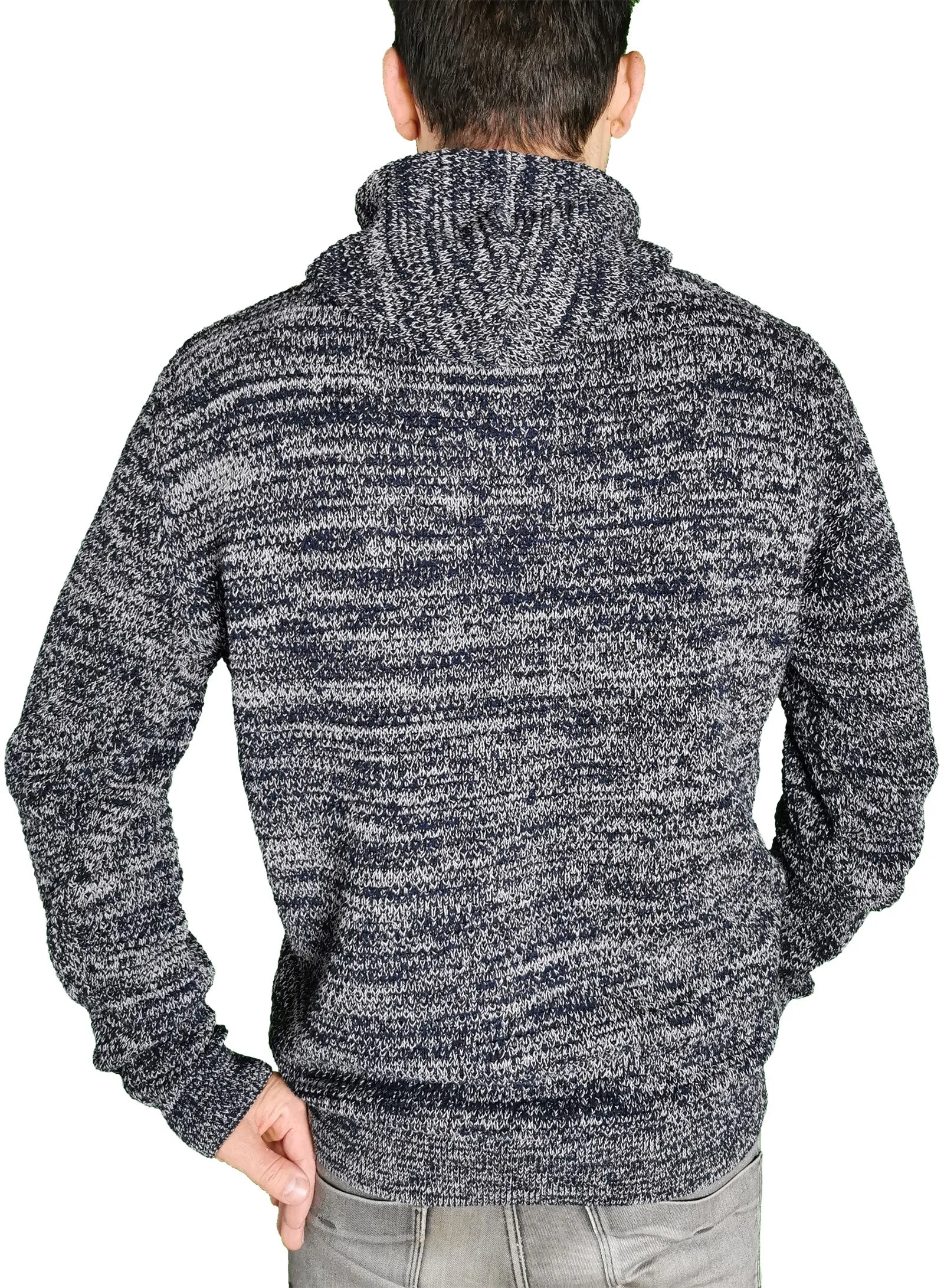 ECL 0080 ― Nachhaltig gestrickter Unisex Kapuzenpullover aus regenerierter Baumwolle - Navy Blau / Melange Grau