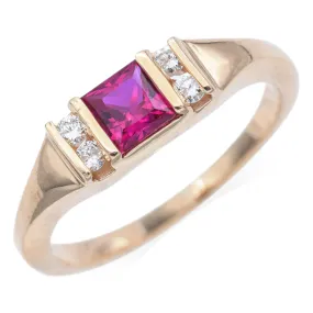 Estate 14K Yellow Gold Ruby & Diamond Band Ring Size 5.5