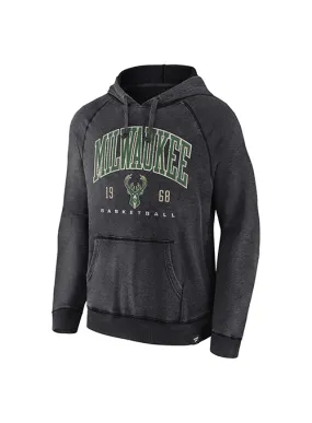 Fanatics Terry Washed Black Milwaukee Bucks Hooded Sweatshirt