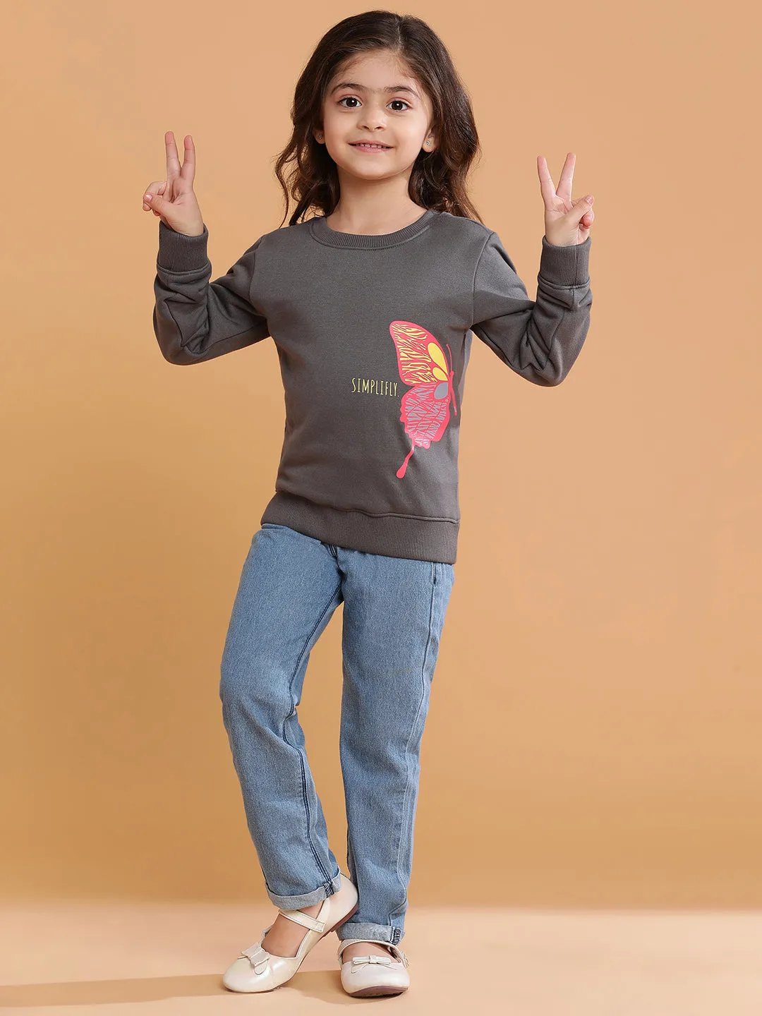 Girls Grey Printed Sweatshirt