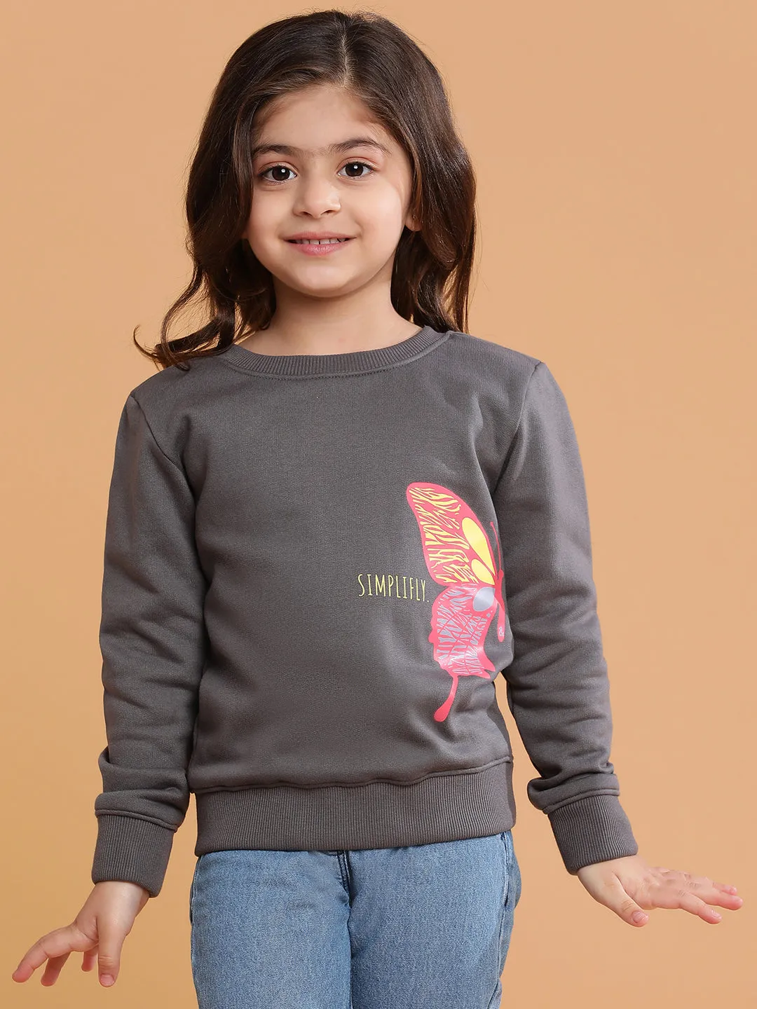 Girls Grey Printed Sweatshirt