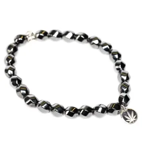 Hematite Spiral Beaded Bracelet Sterling Silver Charm